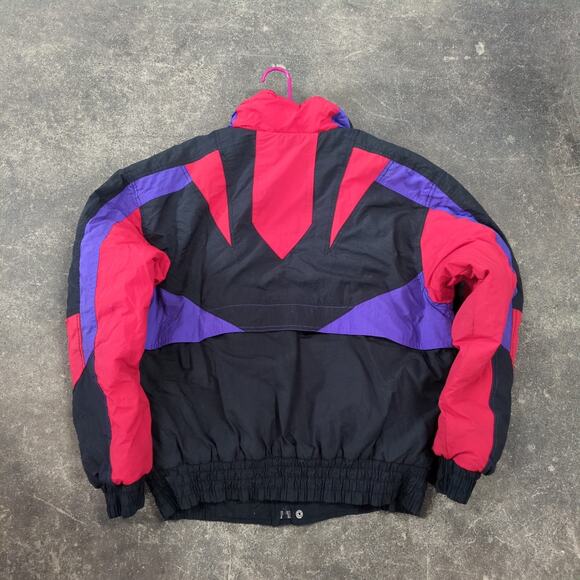 Vintage LaTrek Windbreaker Jacket Mens M Black Purple Puffer Sport Full Zip - Picture 4 of 10